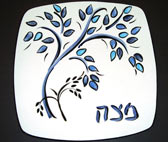 Tree of Life - Matzoh plate in blue